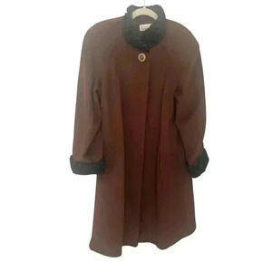 Vintage 80s Lorovi Brown Black Wool Blend Lined Swing Coat Size 6